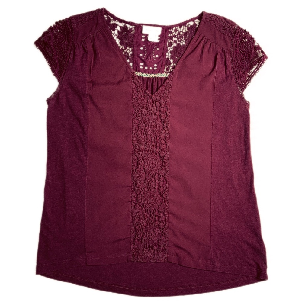 ANTHROPOLOGIE MEADOW RUE TOP CROCHETED DETAIL WINE
